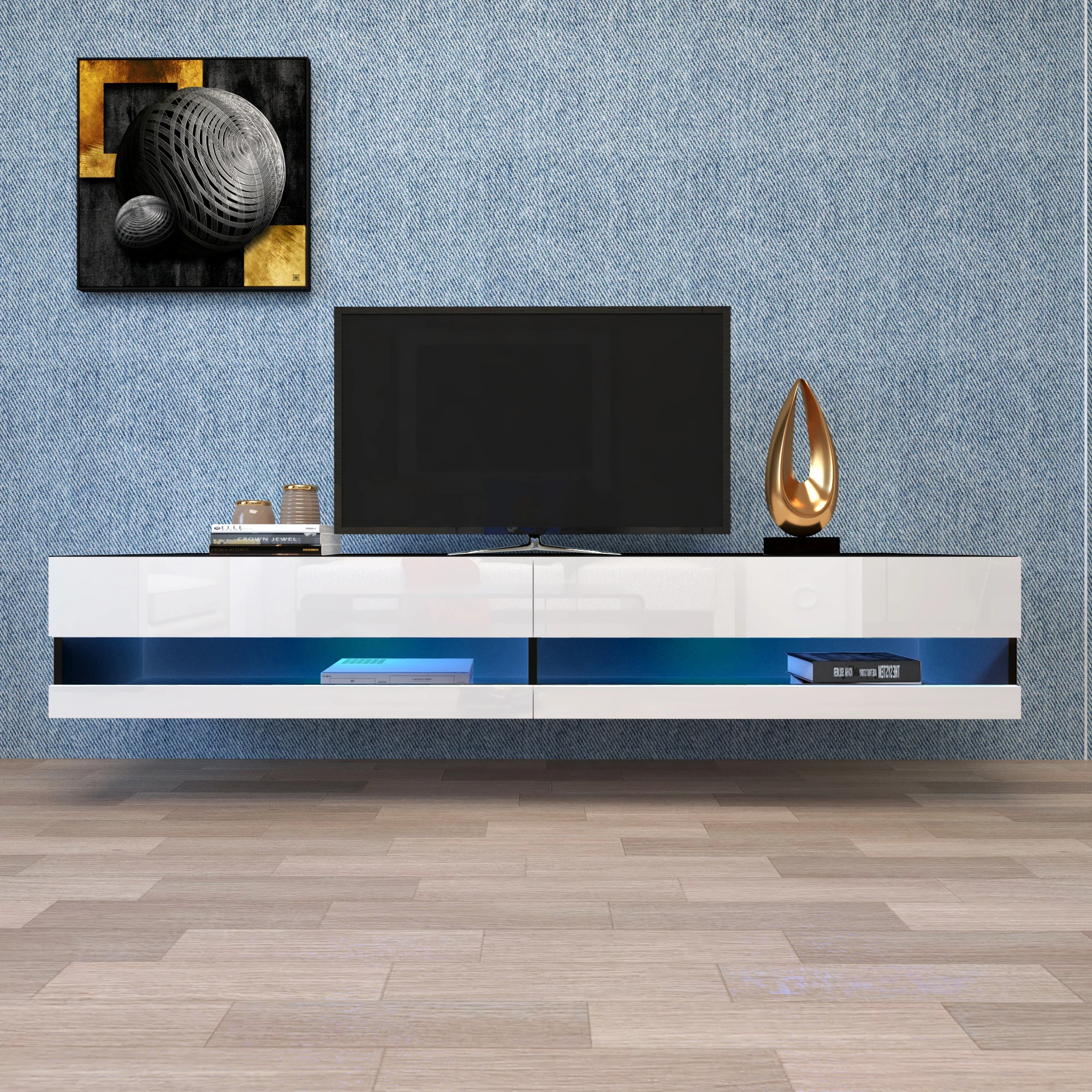 

Настенная плавающая ТВ-подставка 180 с 20 цветными светодиодами, 80 дюймов
