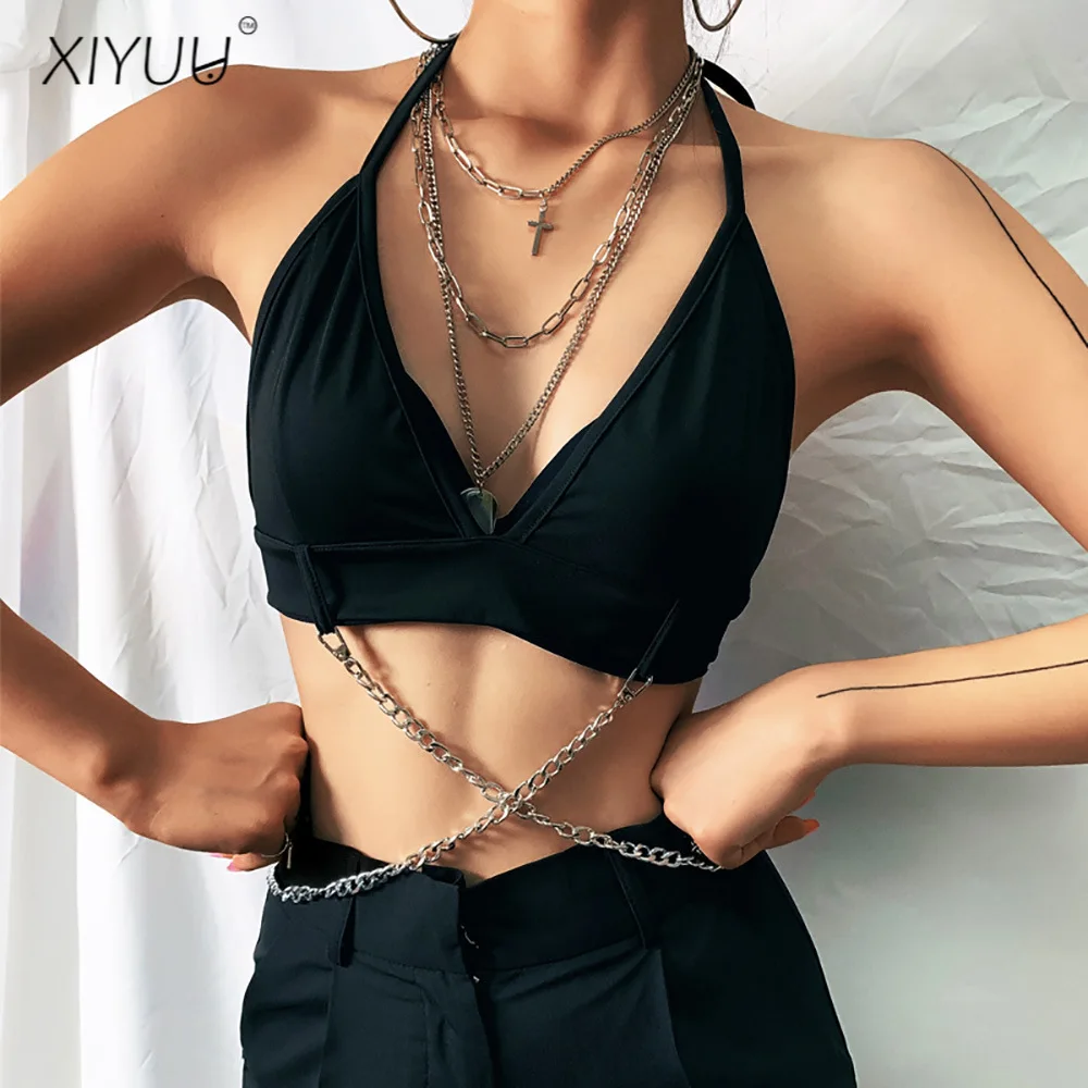 XIYUU Summer Camis Halter Tops Women Sexy Cross Chain Waist Belt Vest V-neck Croped Top Neck-mounted Camisole Tank Top
XIYUU Summer Camis Halter Tops Women Sexy Cross Chain Waist Belt Vest V-neck Croped Top Neck-mounted Camisole Tank Top
