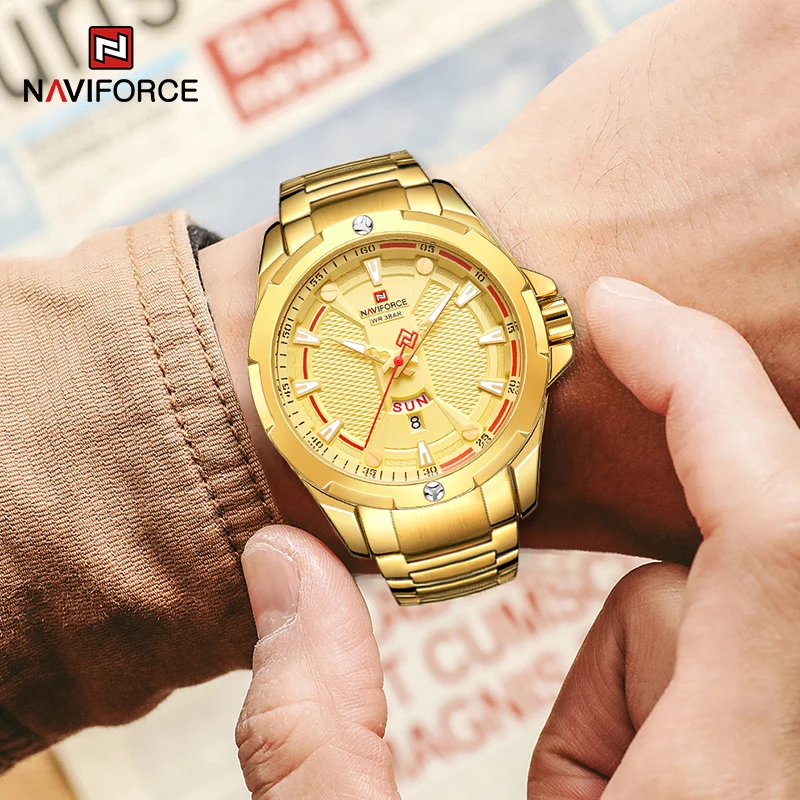 NAVIFORCE Fashion Gold Business Quartz Man Watches Military Sport Waterproof Wrist Watch For Men Male Clock Relogio Masculino
NAVIFORCE Fashion Gold Business Quartz Man Watches Military Sport Waterproof Wrist Watch For Men Male Clock Relogio Masculino