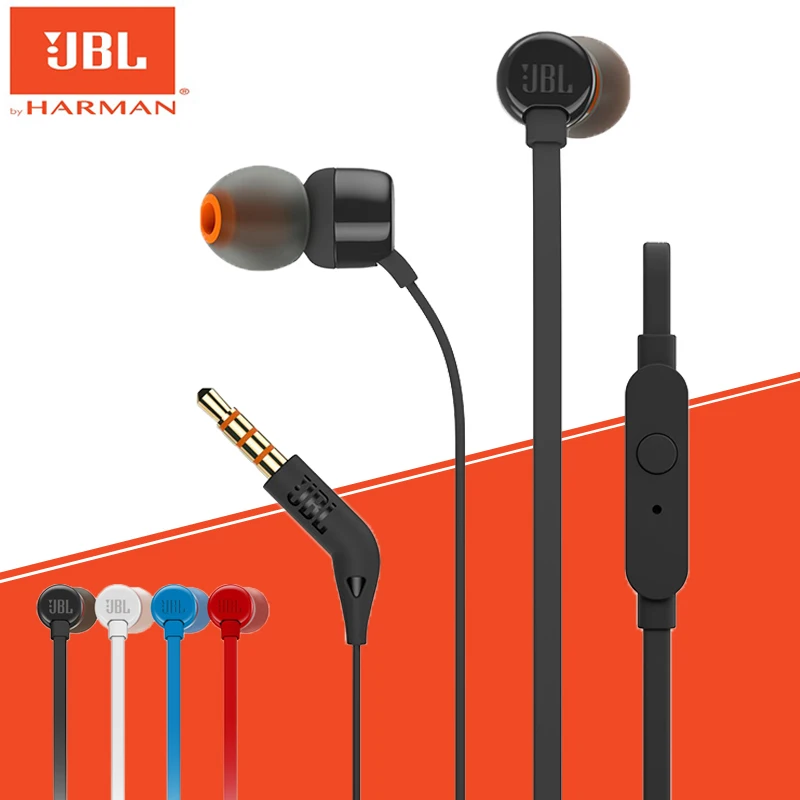 Наушники-вкладыши JBL TUNE 110 с микрофоном стереонаушники музыкой и басами проводные