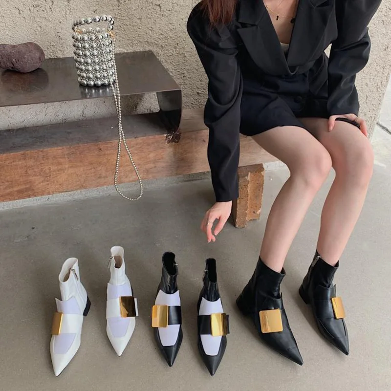 2021 New Pointed Toe Zipper Women Ankle Boots Fashion Brand Metal Buckle Ladies Martin Boots Low Heel Mix Color Chelsea Boots
2021 New Pointed Toe Zipper Women Ankle Boots Fashion Brand Metal Buckle Ladies Martin Boots Low Heel Mix Color Chelsea Boots