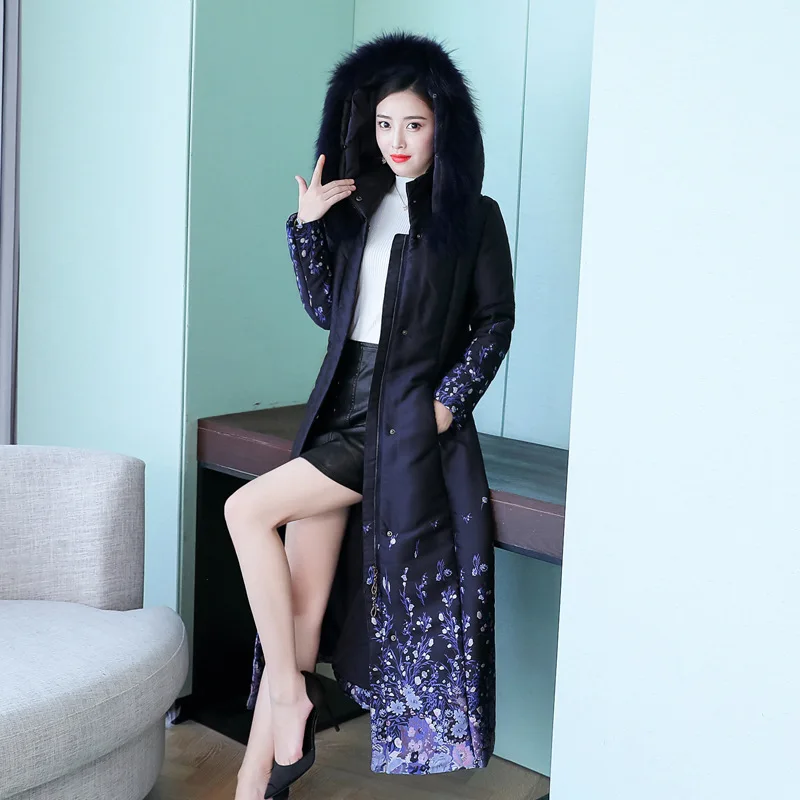Winter long warm hooded fox hair elegant print jacquard zipper fashion slim slimming women's cotton coat jacket Office Lady
Winter long warm hooded fox hair elegant print jacquard zipper fashion slim slimming women's cotton coat jacket Office Lady