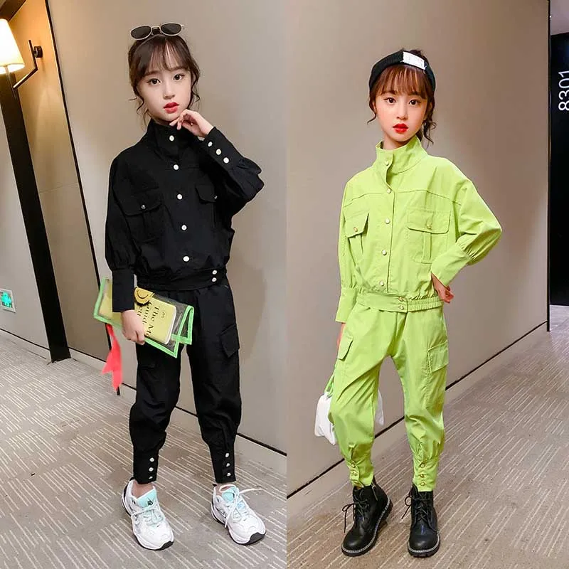 Height 120-170cm Girls Autumn Tops Trousers 2020 New Korean Children Elastic Waist Pocket Tooling Long Sleeve Two-Piece Suit
Height 120-170cm Girls Autumn Tops Trousers 2020 New Korean Children Elastic Waist Pocket Tooling Long Sleeve Two-Piece Suit