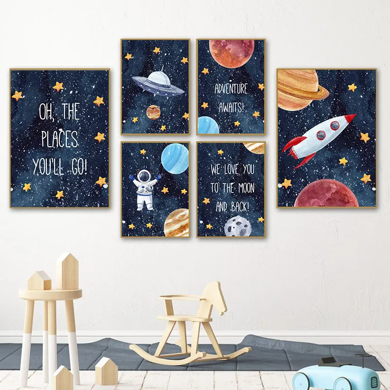 Baby Nursery Canvas Painting Wall Art Cartoon Astronaut Space Rocket Picture Kids Bedroom Decorative Poster Nodic Home Decor
Baby Nursery Canvas Painting Wall Art Cartoon Astronaut Space Rocket Picture Kids Bedroom Decorative Poster Nodic Home Decor