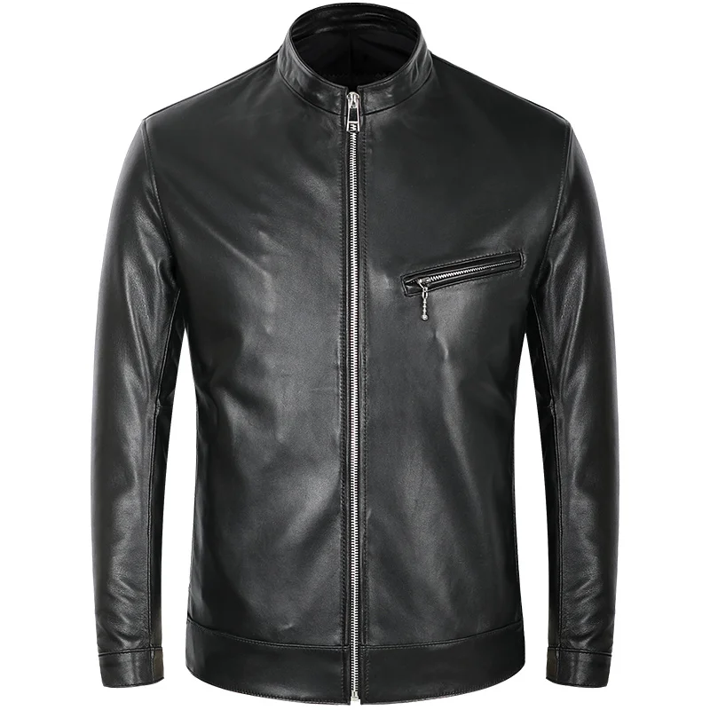Мужская приталенная куртка из овечьей кожи, черная мотоциклетная куртка из натуральной кожи, 2023
Мужская приталенная куртка из овечьей кожи, черная мотоциклетная куртка из натуральной кожи, 2023