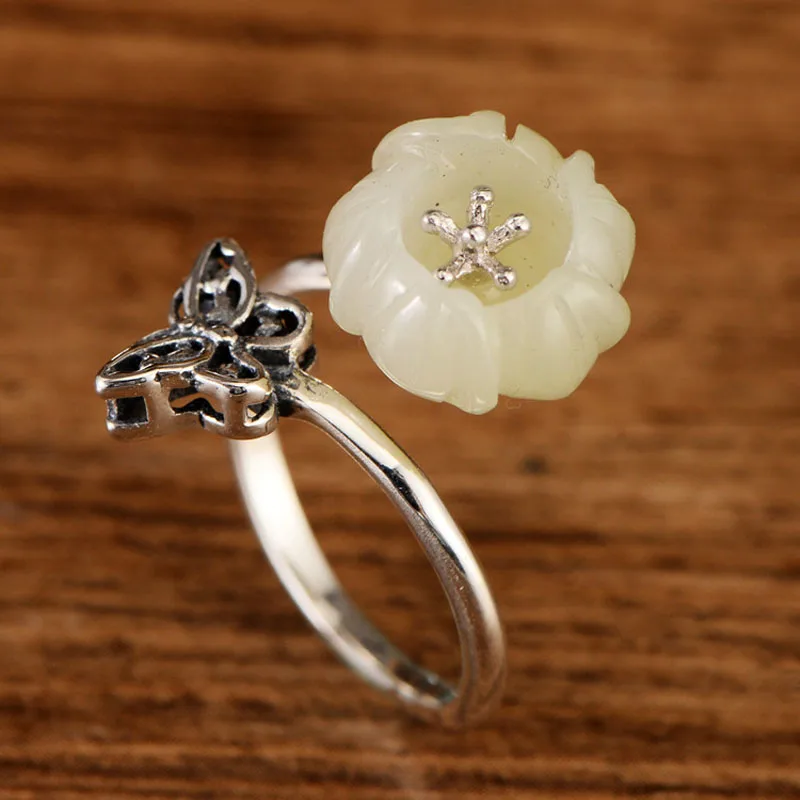 MeibaPJ Real S925 Sterling Silver Retro Hotan Jade Butterfly Opening Chinese Style Ring Exquisite Commemorative Party Jewelry
MeibaPJ Real S925 Sterling Silver Retro Hotan Jade Butterfly Opening Chinese Style Ring Exquisite Commemorative Party Jewelry