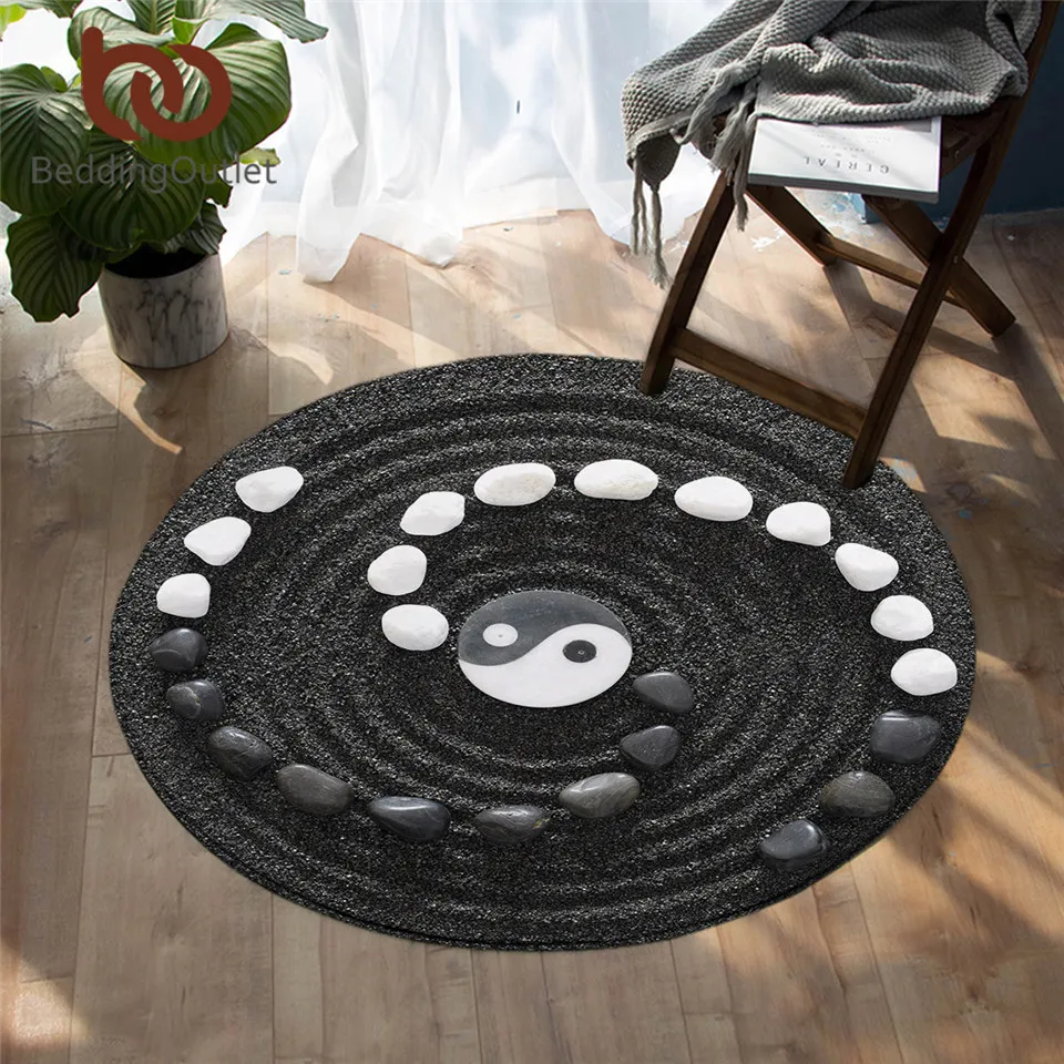 

BeddingOutlet Tai Chi Round Carpet Yin ang Yang Living Room Rug Stones Soft Floor Mat Black and White Decorative Tapete Non-slip