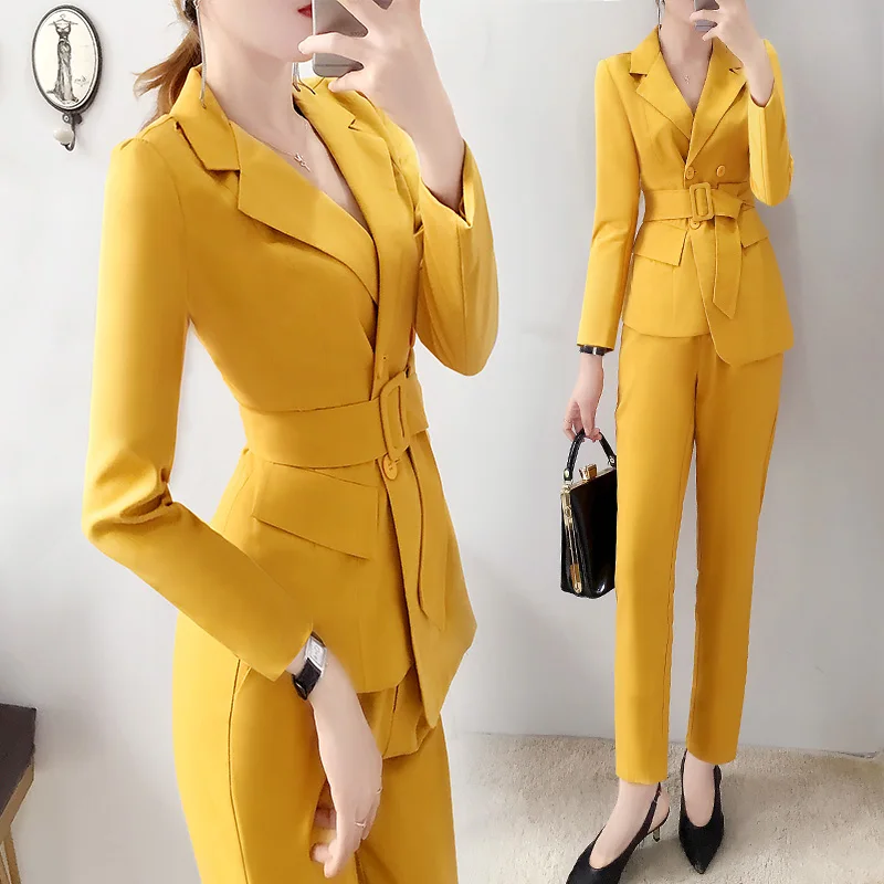 Set business professional women's yellow suit nine pants suit women's new autumn Korean fashion temperament waist suit two sets
Set business professional women's yellow suit nine pants suit women's new autumn Korean fashion temperament waist suit two sets