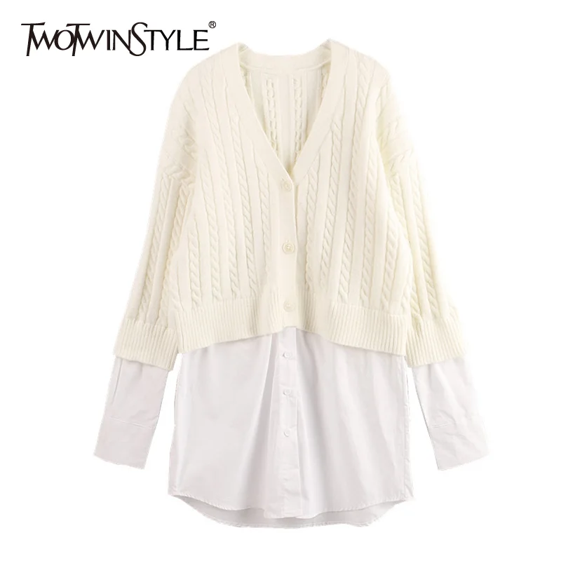 Женский свитер-обманка TWOTWINSTYLE, осенний, Повседневный пуловер с V-образным вырезом и длинными рукавами, 2020
Женский свитер-обманка TWOTWINSTYLE, осенний, Повседневный пуловер с V-образным вырезом и длинными рукавами, 2020