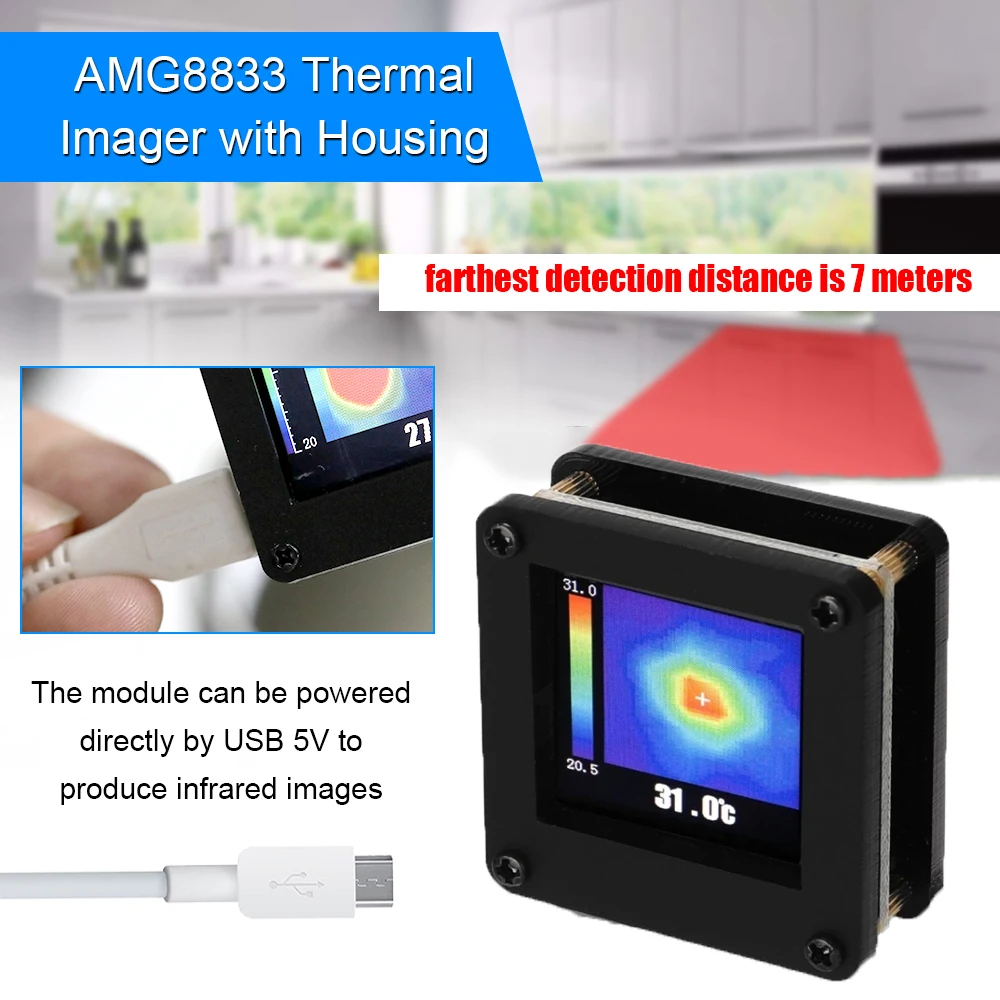 Handheld Mini Infrared Thermal Imager AMG8833 8x8 Pocket-Sized IR Thermal Imager Temperature Sensor 7m/23ft Farthest
Handheld Mini Infrared Thermal Imager AMG8833 8x8 Pocket-Sized IR Thermal Imager Temperature Sensor 7m/23ft Farthest