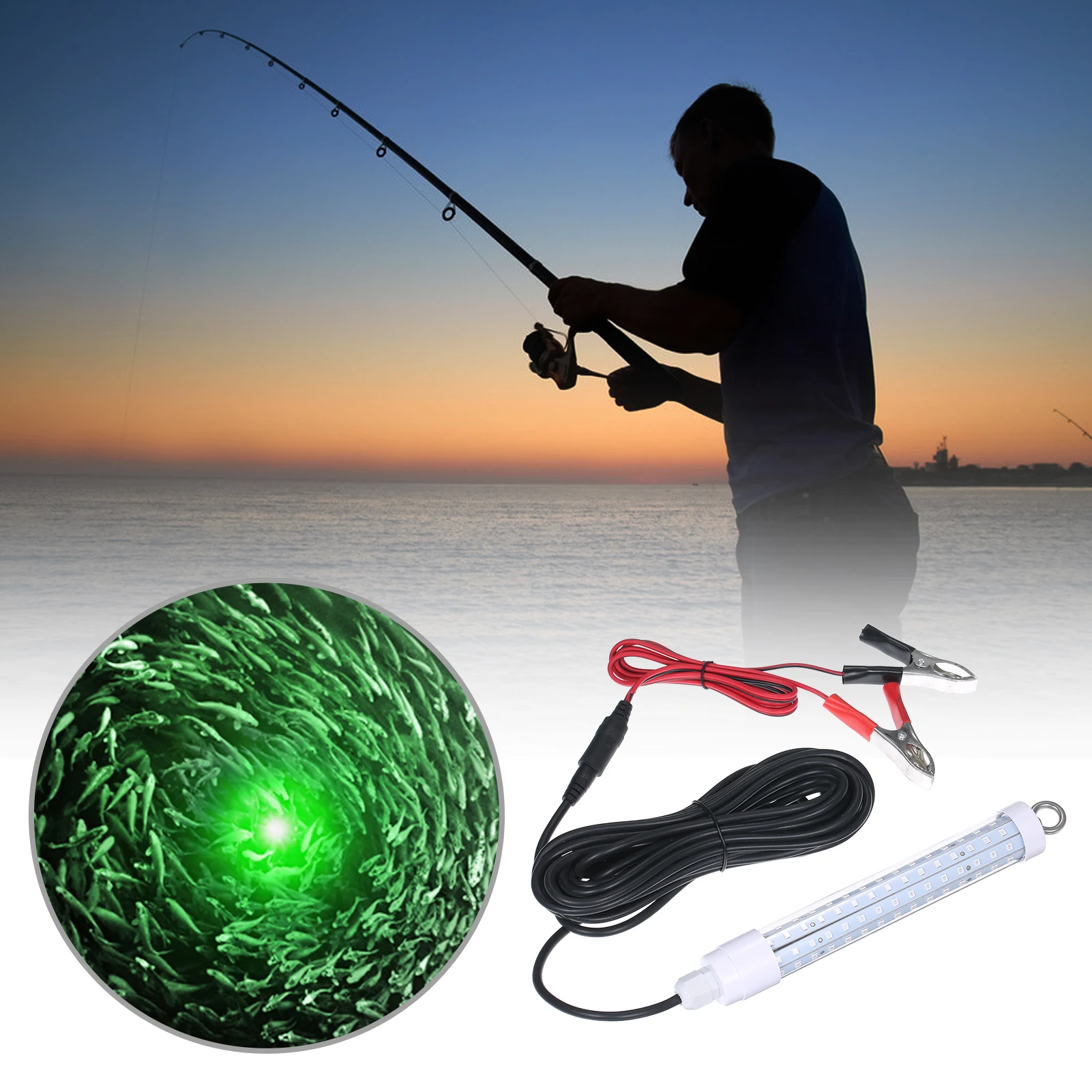 

Underwater Night Fishing Light IP68 Lure Bait 12-24V 10W 120LEDs 1000lm LEDs Submersible Fish Finder Lamp with 6m/19.69ft Cord