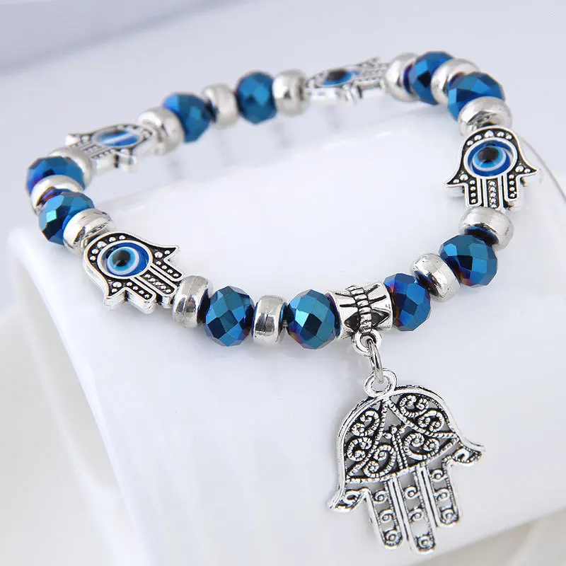 

YADA Silver Color Evil Eye Hamsa Hand Fatima Palm Bracelets&Bangles For Women Handmade Casual Jewelry Bracelet Female BT210006