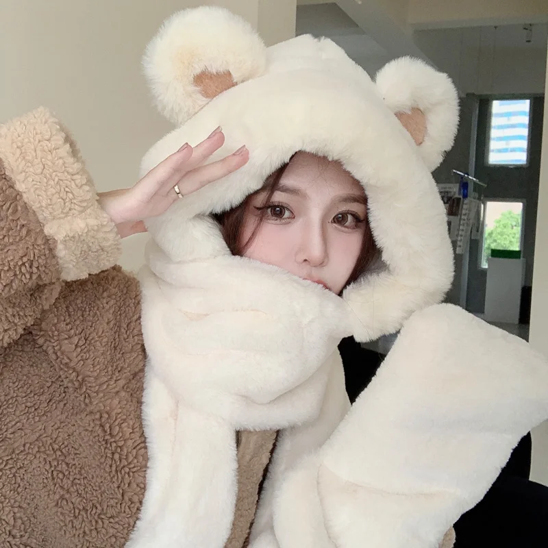 Autumn and winter bear hat scarf one female winter warm plush gloves three-piece cute hooded ear
Autumn and winter bear hat scarf one female winter warm plush gloves three-piece cute hooded ear
