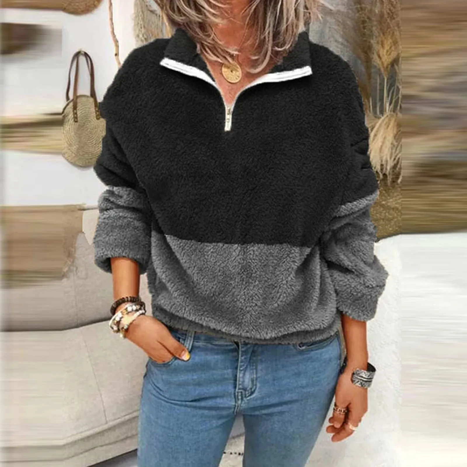 Women's Fashion Long Sleeve Hoodies Patchwork Outerwear Turn-down Collar Zipper Autumn Winter Sweatshirts With Pocket Sweat
Women's Fashion Long Sleeve Hoodies Patchwork Outerwear Turn-down Collar Zipper Autumn Winter Sweatshirts With Pocket Sweat