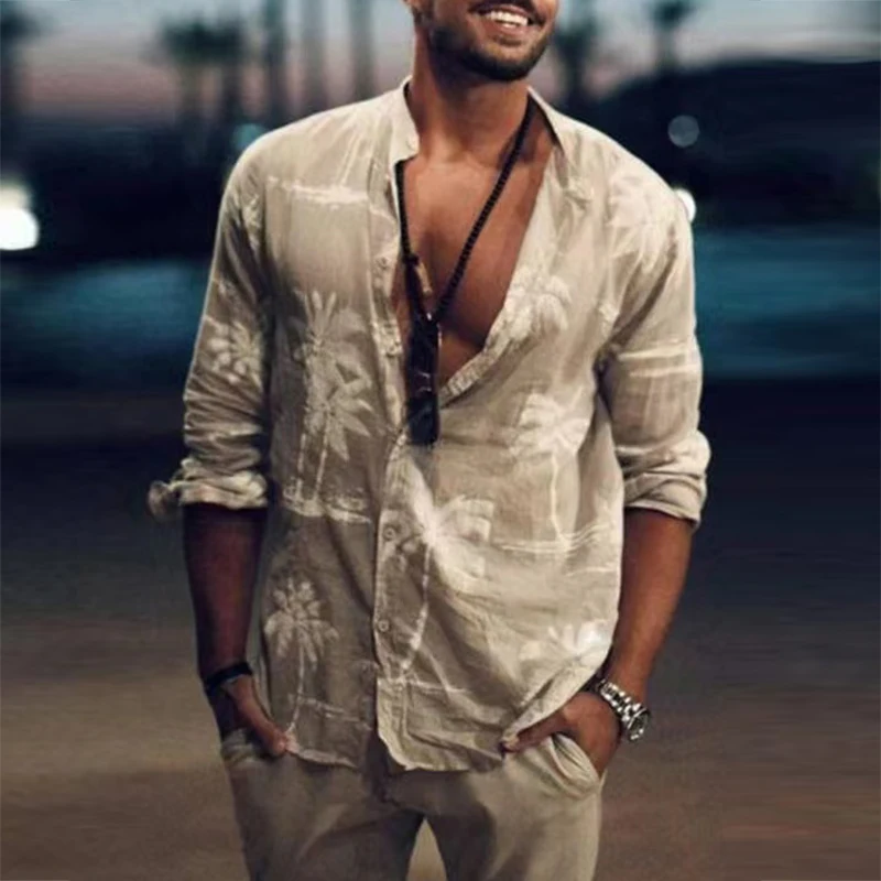 2021 Summer Cotton Linen Casual Shirts Men Vintage Coconut Tree Printed Cardigan Tops Mens Button Lapel Shirt Fashion Streetwear
2021 Summer Cotton Linen Casual Shirts Men Vintage Coconut Tree Printed Cardigan Tops Mens Button Lapel Shirt Fashion Streetwear