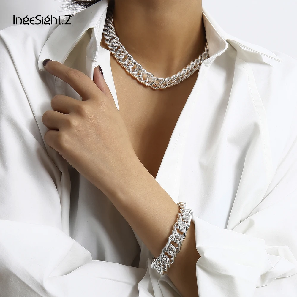 IngeSight.Z Punk Rock Curb Miami Cuban Thick Chunky Necklace Bracelet Set Hip Hop Silver Color Choker Necklace for Women Jewelry
IngeSight.Z Punk Rock Curb Miami Cuban Thick Chunky Necklace Bracelet Set Hip Hop Silver Color Choker Necklace for Women Jewelry