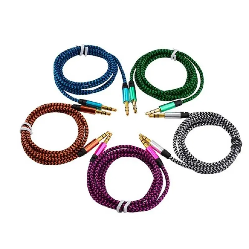 

200pcs/lot 1m 3.5mm Audio Aux Fabric Braided Cable For iPhone 5 5S 4 4S 6 HTC Xiaomi Samsung