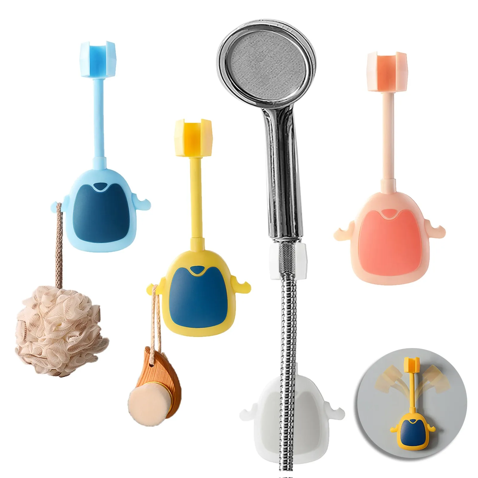 360 Adjustable Rotatable Wall Mount Holder No-Punching Shower Rack With Hooks Cute Bathroom Shower Mounting Brackets Holder
360 Adjustable Rotatable Wall Mount Holder No-Punching Shower Rack With Hooks Cute Bathroom Shower Mounting Brackets Holder