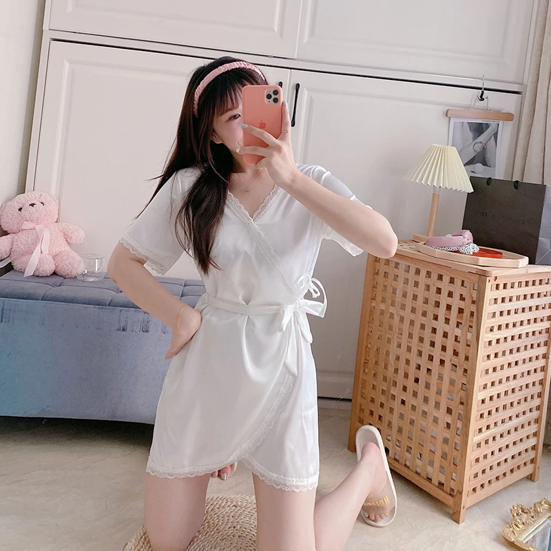 White Silk Robes For Women Wedding 2021 New Women's Summer Elastic Satin Sexy Lace Nightgown Female Mini Kimono Free Shipping
White Silk Robes For Women Wedding 2021 New Women's Summer Elastic Satin Sexy Lace Nightgown Female Mini Kimono Free Shipping