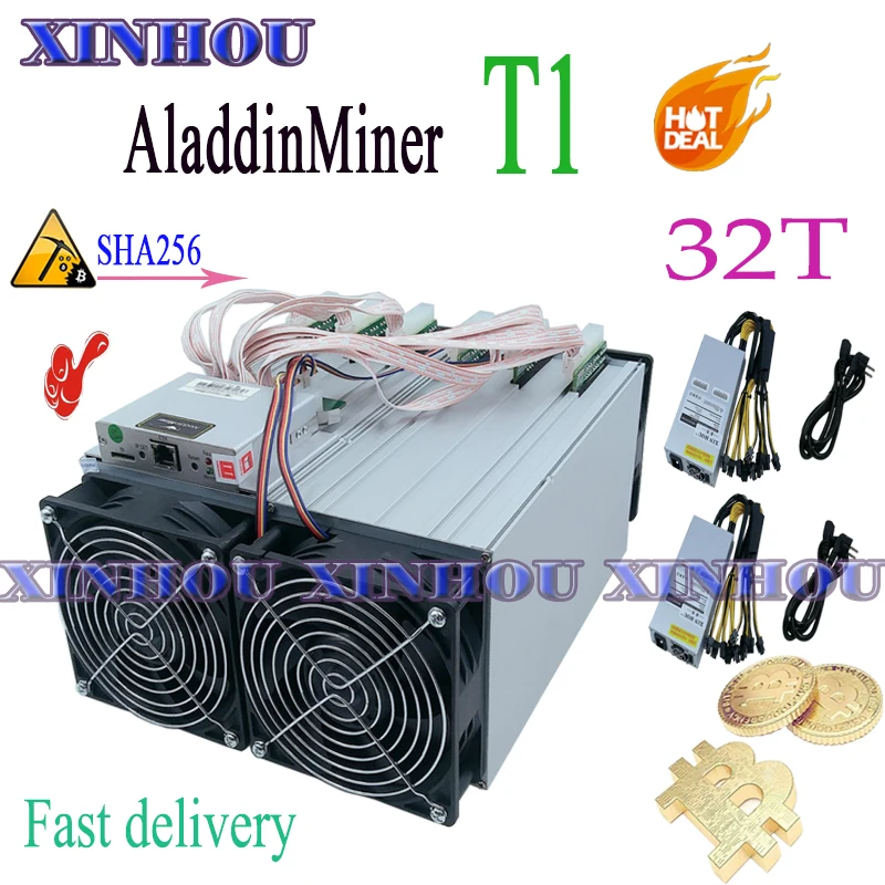 Б/у Майнер BTC BCH AladdinMiner T1 32T SHA256 Asic с блоком питания лучше чем antminer S9K S9SE S9 Innosilicon T2T