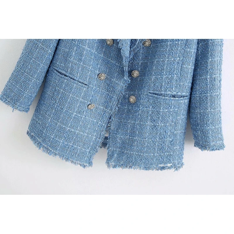 YOSICIL Fashion Office Wear Blue Tweed Blazer Women Elegant Double Breasted Jacket Coat Casual Long Sleeve Pockets Outwear
YOSICIL Fashion Office Wear Blue Tweed Blazer Women Elegant Double Breasted Jacket Coat Casual Long Sleeve Pockets Outwear