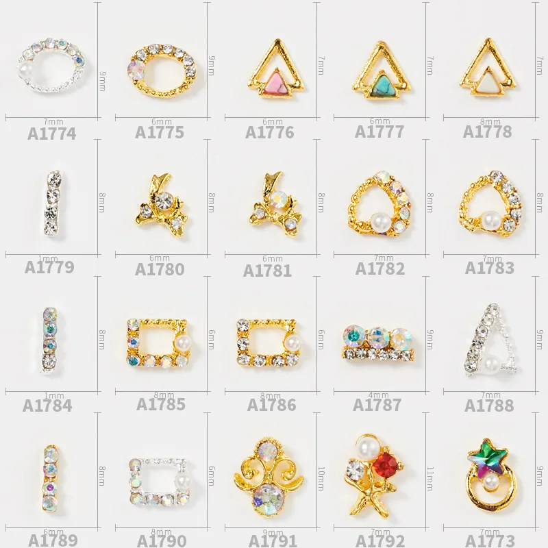 20pcs New Hot Alloy Metal Fittings Round Triangle Hollow Variety of Style Rhinestones Pearl Embellishment DIY Nail Supplies
20pcs New Hot Alloy Metal Fittings Round Triangle Hollow Variety of Style Rhinestones Pearl Embellishment DIY Nail Supplies