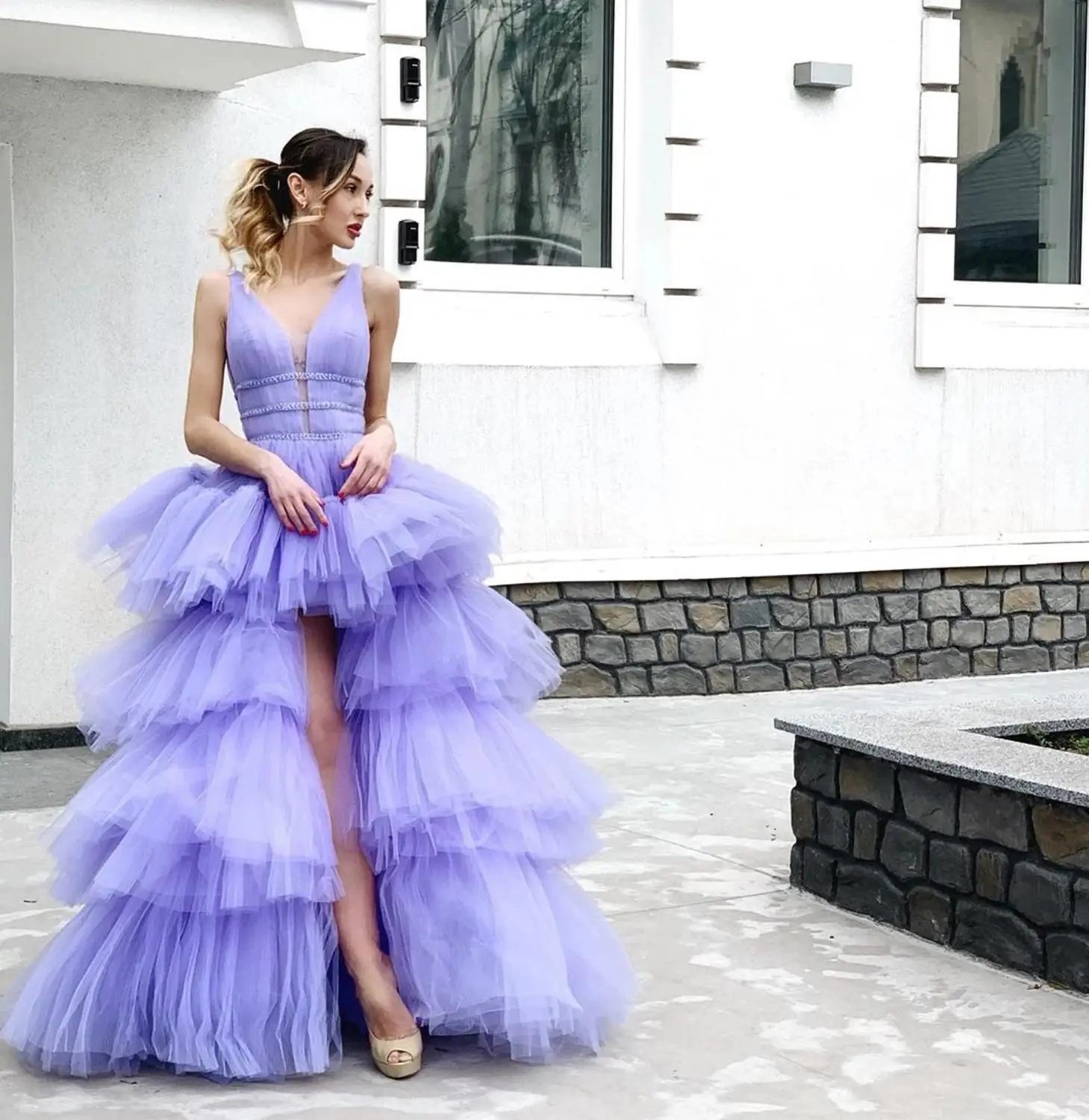 Chic Lilac High Low Ruffles Tulle Christmas Party Dresses Puffy Tiered Tulle Long Women Dress Vestido De Mujer
Chic Lilac High Low Ruffles Tulle Christmas Party Dresses Puffy Tiered Tulle Long Women Dress Vestido De Mujer