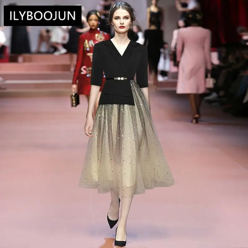 Fashion Designer Summer Dress Women's Elegant V-neck Half sleeve Splicing Mesh Sequins Gorgeous Party Dress
Fashion Designer Summer Dress Women's Elegant V-neck Half sleeve Splicing Mesh Sequins Gorgeous Party Dress
