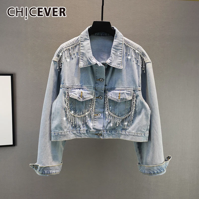 CHICEVER Casual Tassel Denim Jacket For Women Lapel Long Sleeve Patchwork Pockets Coat Female Fashion Spring New Clothing 2021
CHICEVER Casual Tassel Denim Jacket For Women Lapel Long Sleeve Patchwork Pockets Coat Female Fashion Spring New Clothing 2021