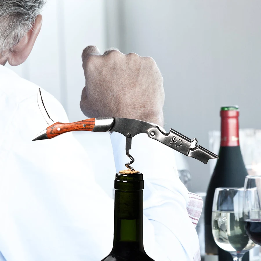 Waiters Corkscrew - Professional All-in-one Wine Opener, Bottle Opener with Foil Cutter, The Favored Choice of Sommeliers 
Waiters Corkscrew - Professional All-in-one Wine Opener, Bottle Opener with Foil Cutter, The Favored Choice of Sommeliers