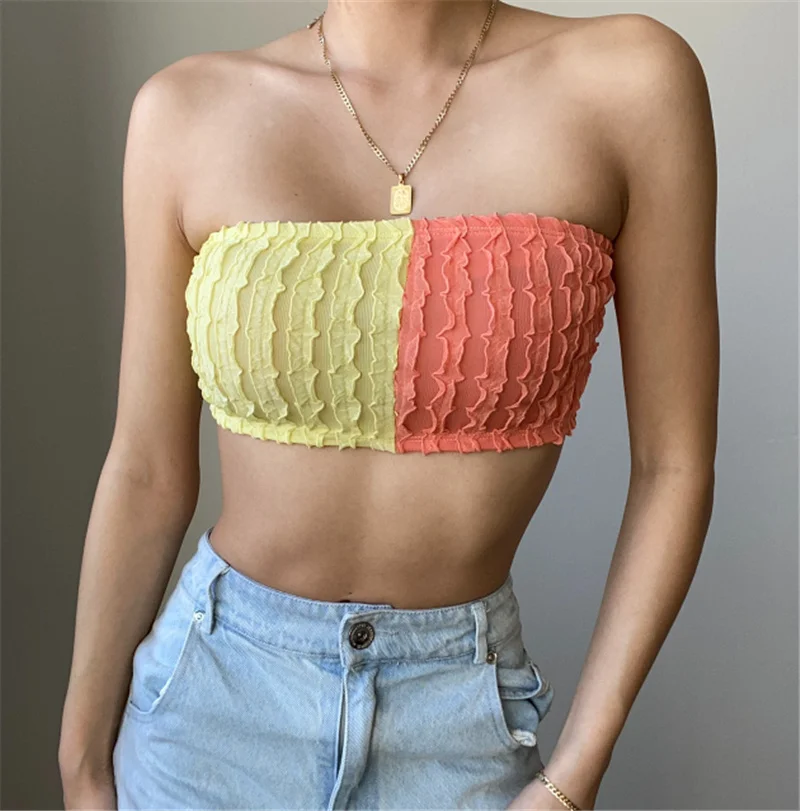 Summer Ladies Sexy Chest Wrap, Girls Creative Color Matching Strapless Sleeveless Midriff-baring Top Backless Camisole
Summer Ladies Sexy Chest Wrap, Girls Creative Color Matching Strapless Sleeveless Midriff-baring Top Backless Camisole