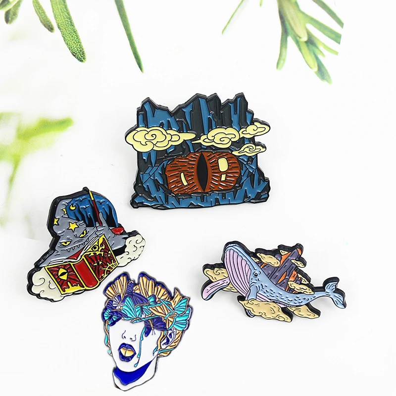 

Eye Ears Mouth Brooches Wave Whale Snail Rose Mirror Mushroom Magic eye mountain Enamel Pin Lapel Badge Jewelry Gift for Friends