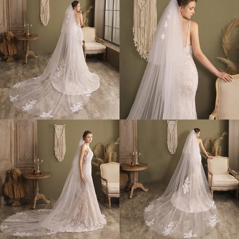 T84B 2 Layers Wedding Bridal Veil with Metal Comb Long Drop Tulle Lace Chapel Veil for Bride Cathedral Length Photo Props
T84B 2 Layers Wedding Bridal Veil with Metal Comb Long Drop Tulle Lace Chapel Veil for Bride Cathedral Length Photo Props
