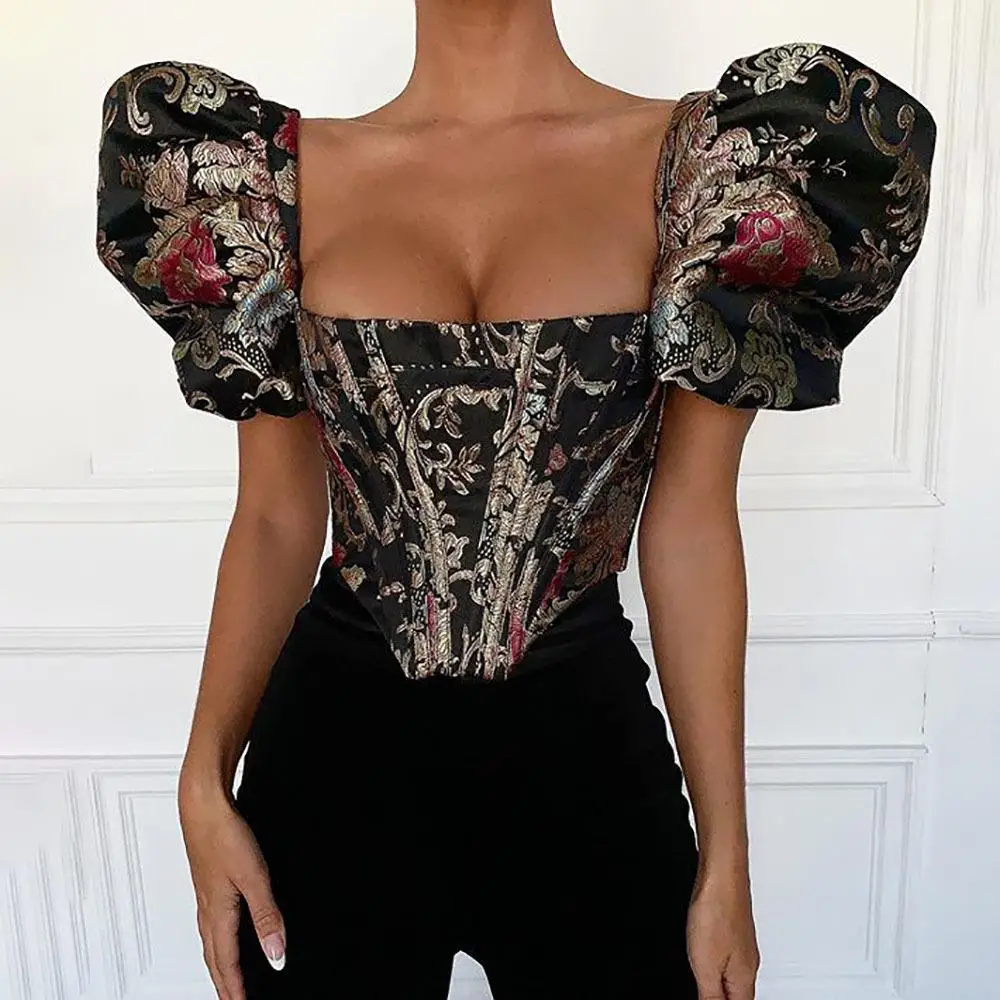 ZITY Elegant Square Collar Jacquard Boned Bustier Embroidery Crop Tops Shirt Puff Sleeve Sexy Backless Shirts Women Zipper
ZITY Elegant Square Collar Jacquard Boned Bustier Embroidery Crop Tops Shirt Puff Sleeve Sexy Backless Shirts Women Zipper