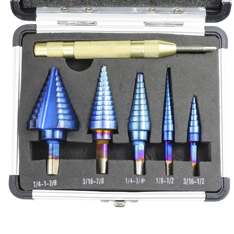 ASCENDAS 6PcsHSS Nano Blue Coated Cone Drill Hole Cutter Bit Multiple Hole With Center Punch Step Drill Bit Power Tool Drill Bit
ASCENDAS 6PcsHSS Nano Blue Coated Cone Drill Hole Cutter Bit Multiple Hole With Center Punch Step Drill Bit Power Tool Drill Bit