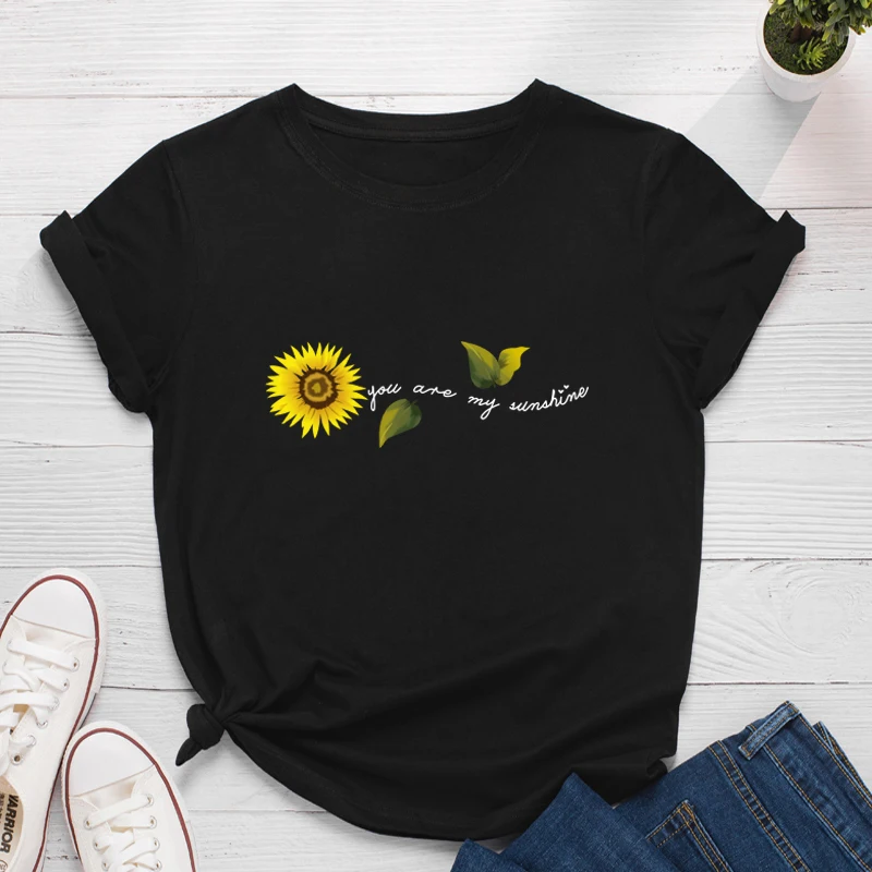 2021Summer O Neck Short Sleeve Tees Shirts Plus Size S-5XL Beautiful Sunflower Shirt Women's Cotton T-Shirt Casual Black Tops
2021Summer O Neck Short Sleeve Tees Shirts Plus Size S-5XL Beautiful Sunflower Shirt Women's Cotton T-Shirt Casual Black Tops