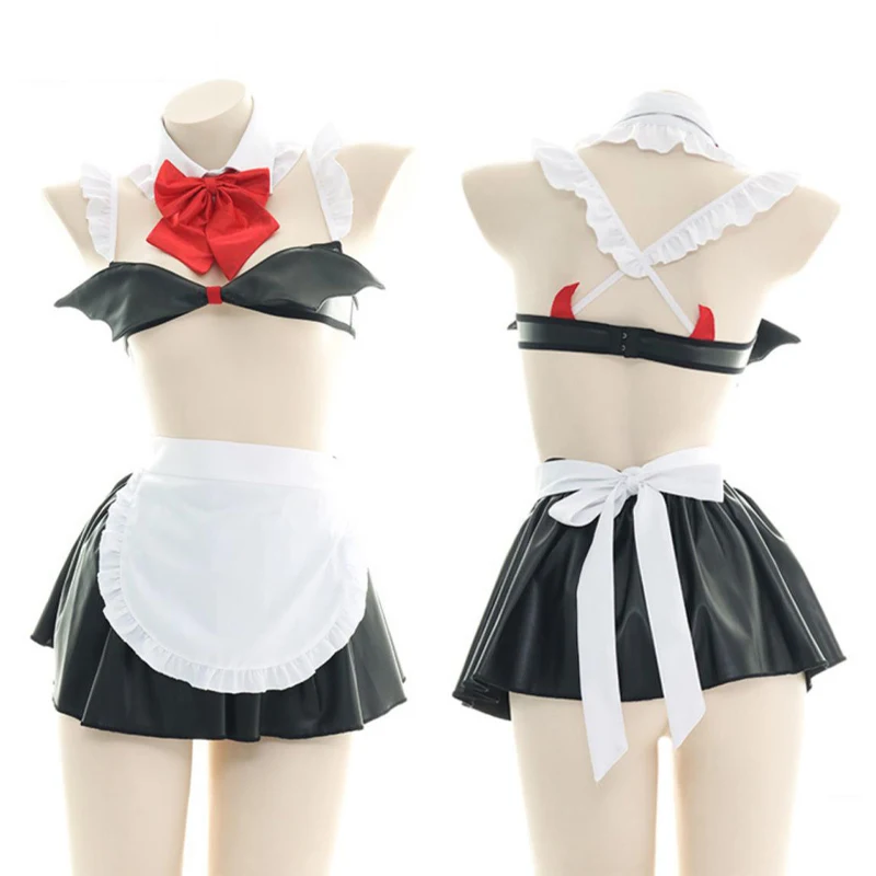 

5 Pieces Sexy Lingerie Set Patent Leather Three Dimensional Wings Cosplay Maid Uniform Women Private Girl Exotic OTAAIK Q619