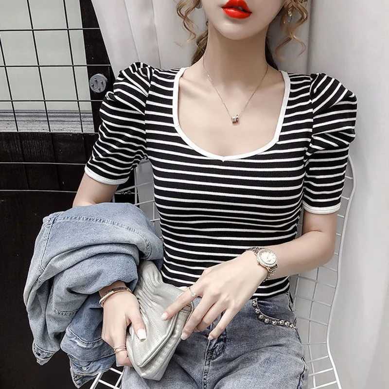 Puff Sleeve Top Korean Crop Top Women Summer Short Sleeve Vintage Sexy Blouse Striped Tops T Shirt Clothes Woman Blouses 2021
Puff Sleeve Top Korean Crop Top Women Summer Short Sleeve Vintage Sexy Blouse Striped Tops T Shirt Clothes Woman Blouses 2021