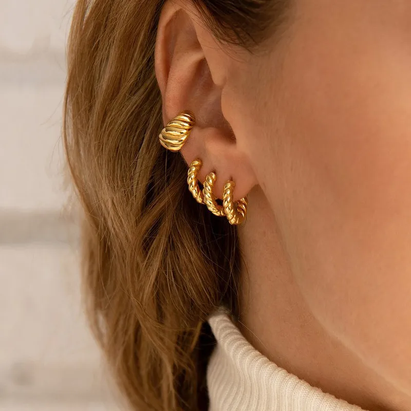 

C Shape Twist Croissant Earrings For Women Stainless Steel Hoop Earrings Circle Round Earring Female Fashion Jewelry Orecchini
