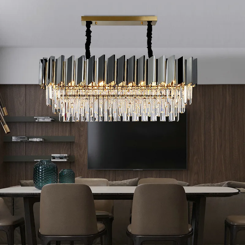 Modern Luxury Dining Room Straight E14 Led Pendant Lights Black Steel Lustre K9 Crystal Hanging Lamp Led Indoor Lighting Fixture
Modern Luxury Dining Room Straight E14 Led Pendant Lights Black Steel Lustre K9 Crystal Hanging Lamp Led Indoor Lighting Fixture