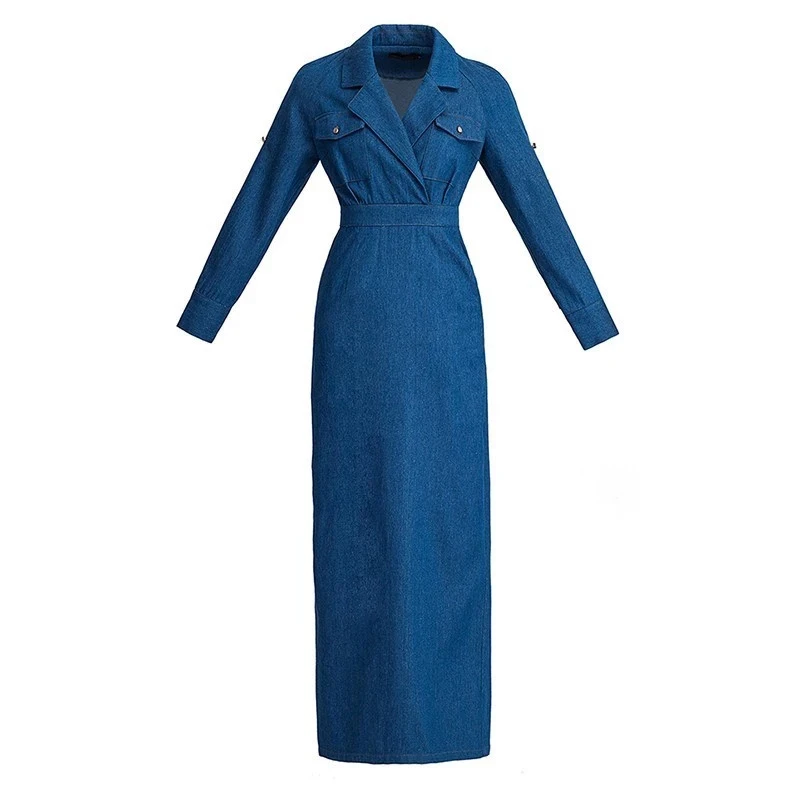 CHICEVER Vintage Blue Denim Dress For Notched Long Sleeve High Waist Slim A Line Ankle Length Solid Elegant Dresses Female 2021
CHICEVER Vintage Blue Denim Dress For Notched Long Sleeve High Waist Slim A Line Ankle Length Solid Elegant Dresses Female 2021
