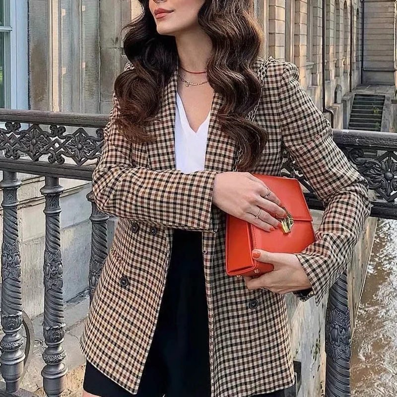 Fashion Autumn Women Plaid Blazers and Jackets Work Office Lady Suit Slim Double Breasted Business Female Blazer Coat Talever 
Fashion Autumn Women Plaid Blazers and Jackets Work Office Lady Suit Slim Double Breasted Business Female Blazer Coat Talever