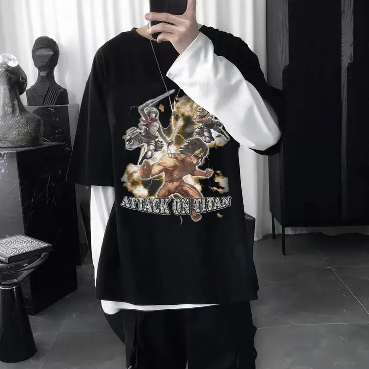 Hot New Japan Anime Attack on Titan T-shirt Cool Eren Jager Premium Harajuku Print T Shirts Men Women Oversized Cotton Tshirt
Hot New Japan Anime Attack on Titan T-shirt Cool Eren Jager Premium Harajuku Print T Shirts Men Women Oversized Cotton Tshirt