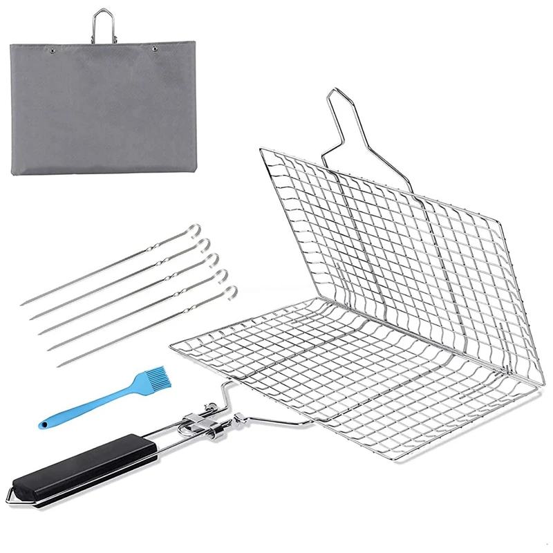 Grilling Basket,Portable And Foldable BBQ Grill Mesh Clamp For Fish,Vegetable,Steak,Shrimp With Wooden Handle
Grilling Basket,Portable And Foldable BBQ Grill Mesh Clamp For Fish,Vegetable,Steak,Shrimp With Wooden Handle