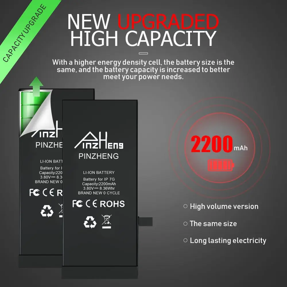 PINZHENG аккумулятор большой емкости для iPhone 7 Plus 8 Замена батареи с бесплатными