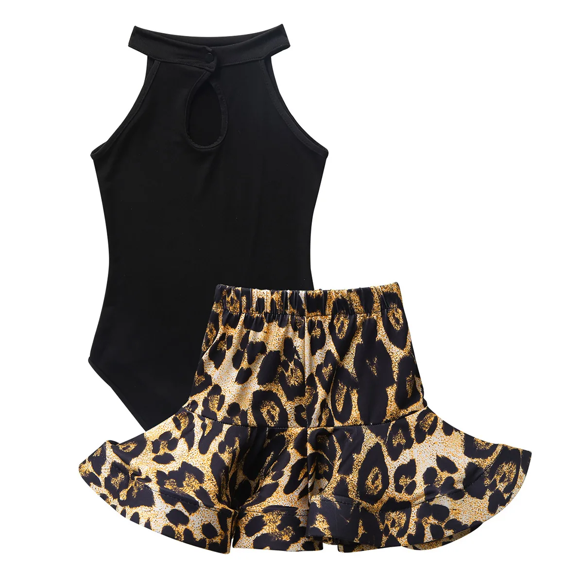 Kids Girls Ballroom Latin Dance Dress Sleeveless Halter Stretchy Gymnastics Leotard with Leopard Printed Skirt Dancewear Outfit 
Kids Girls Ballroom Latin Dance Dress Sleeveless Halter Stretchy Gymnastics Leotard with Leopard Printed Skirt Dancewear Outfit