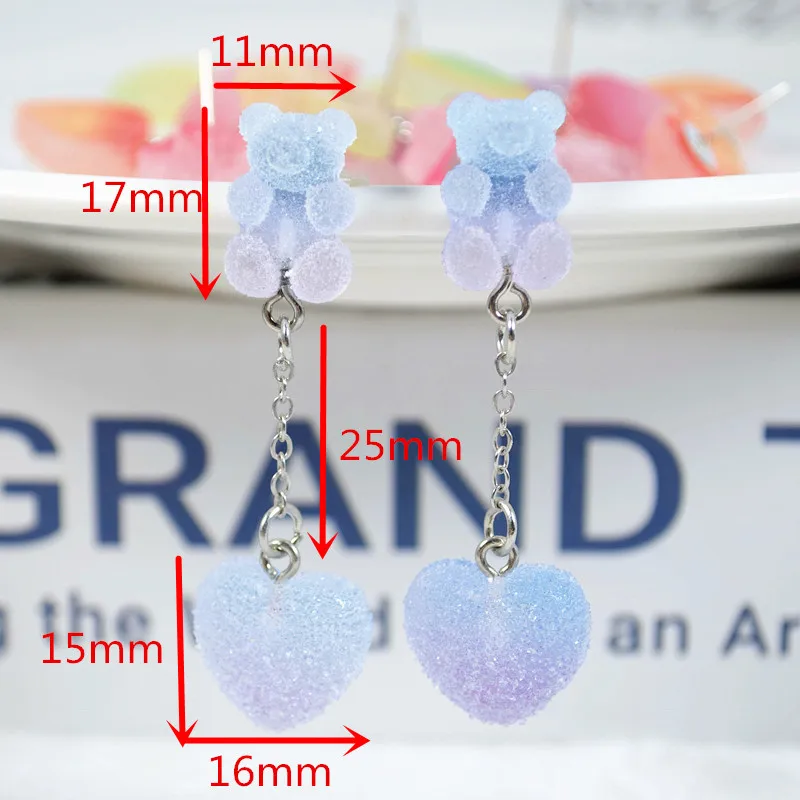 1Pair Cute Stud Earring Multicolours Resin Gummy Bear Candy With Heart Fashion Women Children Jewelry Gift 
1Pair Cute Stud Earring Multicolours Resin Gummy Bear Candy With Heart Fashion Women Children Jewelry Gift