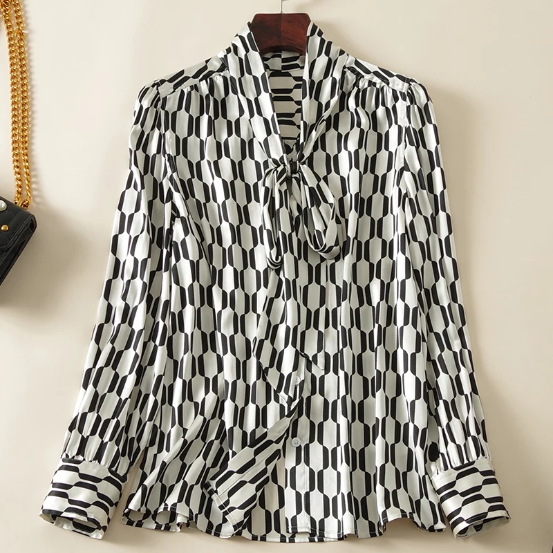 2022 Spring Autumn Women's Shirts Elegant Bow Stand Collar Long Sleeve Woman Shirts Blouses Office Lady Real Silk Blouse Tops
2022 Spring Autumn Women's Shirts Elegant Bow Stand Collar Long Sleeve Woman Shirts Blouses Office Lady Real Silk Blouse Tops