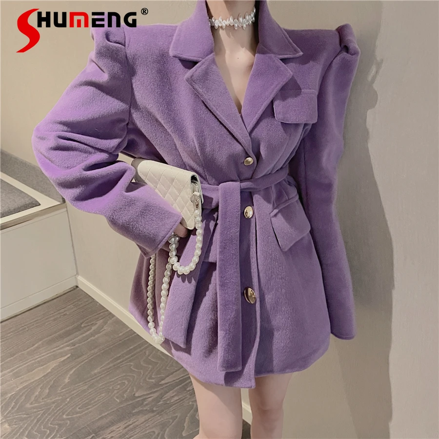 Purple Puff Sleeve Suit Collar Cotton Padded Woolen Coat for Women Wool Coat 2021 Winter New Waist-Tight Woolen Jackets Ladies
Purple Puff Sleeve Suit Collar Cotton Padded Woolen Coat for Women Wool Coat 2021 Winter New Waist-Tight Woolen Jackets Ladies