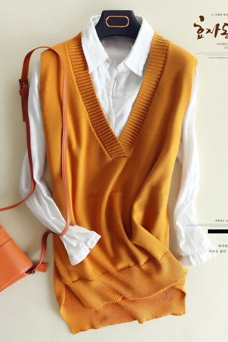 Autumn and winter Korean version of the new knitted vest vest women's long loose plus size sweater V-neck pullover wool
Autumn and winter Korean version of the new knitted vest vest women's long loose plus size sweater V-neck pullover wool